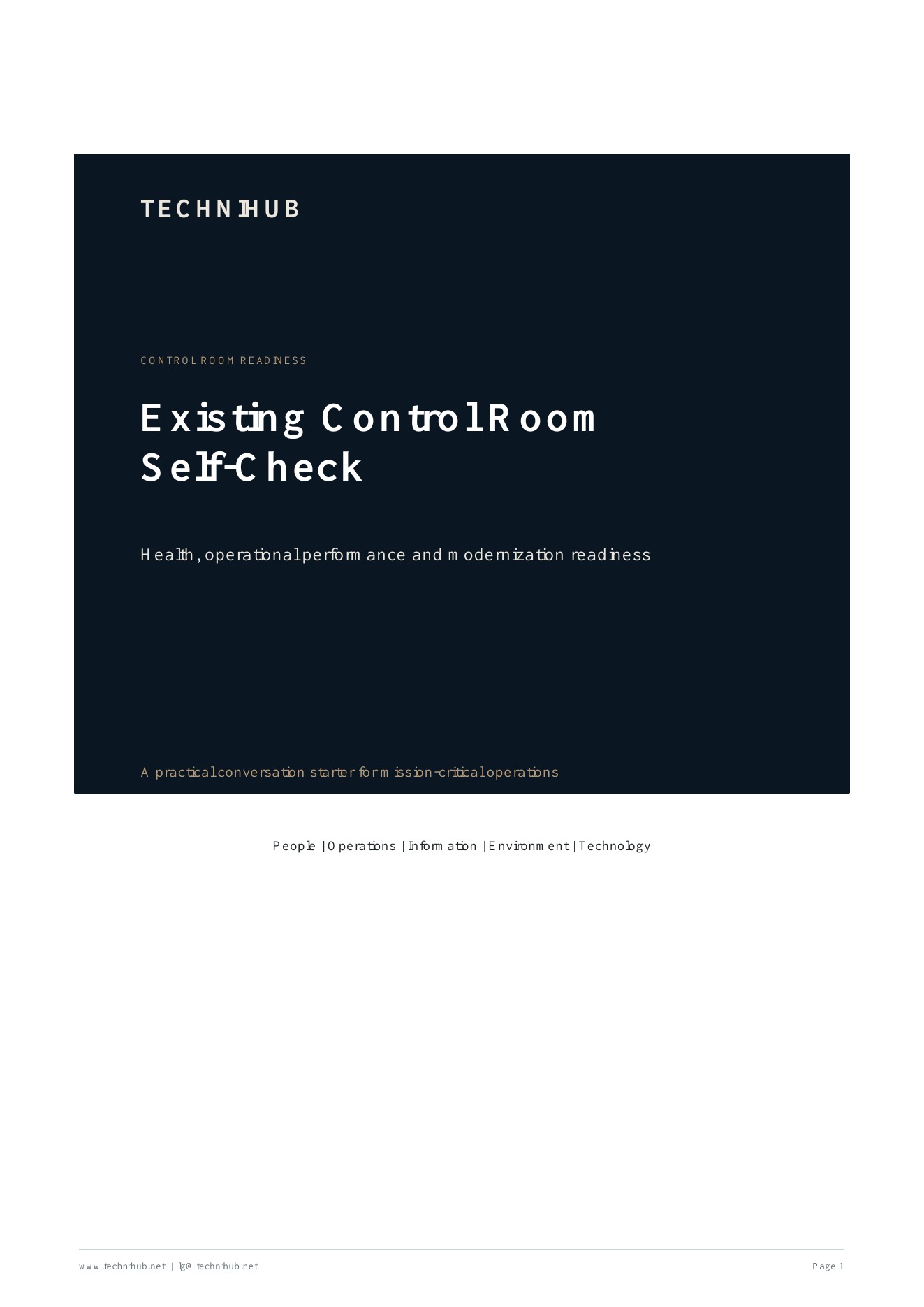 Cover of the TechniHub Existing Control Room Health and Modernization Self-Check